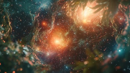 Wall Mural - a starry nebula viewed through foliage