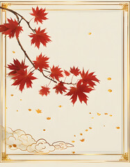 Wall Mural - Red Maple Leaves in a Golden Frame