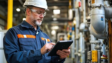 Wall Mural - engineers enhance industrial factory workflows using smart sensors to track energy consumption and a