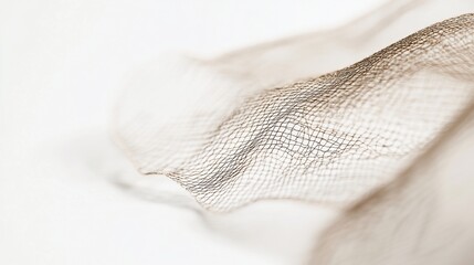 Close-up of delicate, textured fabric with soft, flowing waves against a bright white background.