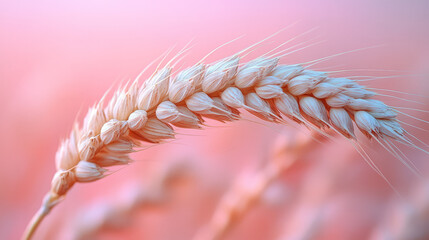 Poster - A single elegant wheat head arching over, framed by an ombrÃ© from warm peach at the top to gentle baby-blue at the base,