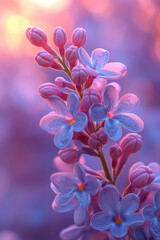 Poster - Airy and light-infused close-up of lilac petals, embraced by an artful mosaic of out-of-focus leaf-green points,