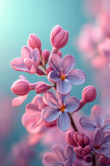 Poster - A gentle breeze stirring lilac petals, captured amidst a dreamy haze of pastel green in the background,