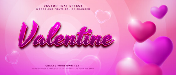 Wall Mural - happy valentines day text effect, love pink graphic style