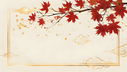 Wall Mural - Red Maple Leaves on a Branch with Gold Background