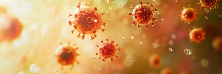 Fototapete - Viruses suspended in droplets of water create a striking visual representation of microbial life. Generative AI