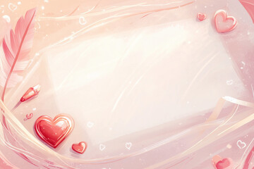 Wall Mural - Illustration of a desk, absolutely blank vellum romantically decorated, in pink colors with hearts and ribbons
