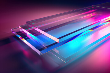Wall Mural - close up horizontal illustration of shiny transparent glass geometric layers