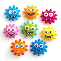 Poster - Bright and cheerful microbes with smiles and colorful designs enhance any playful environment for kids. Generative AI