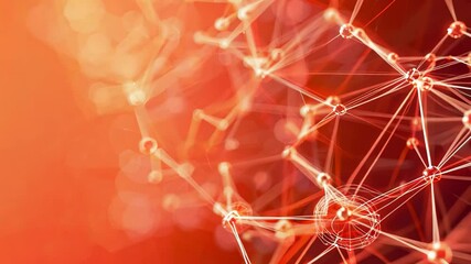 Wall Mural - abstract digital art of interconnected nodes and lines on gradient of deep orange to soft peach. bri