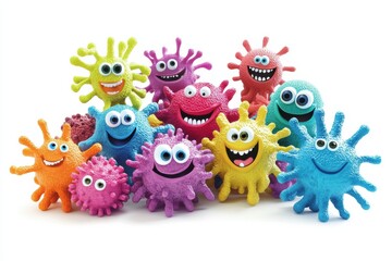 Aufkleber - Bright and cheerful microbes with eyes and smiles spread joy in a vibrant collection of colors. Generative AI