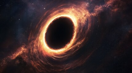 Wall Mural - a black hole in space with glowing accretion disk and stars