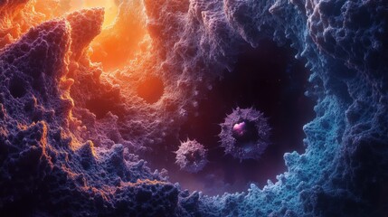 Wall Mural - abstract cosmic landscape with glowing structures and spiky formations