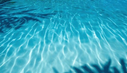 Poster - rippling turquoise water with light reflections and abstract shadows of palm trees, perfect for tropical designs, background, or relaxation themes

