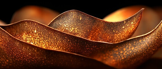 Sticker - Abstract copper leaf texture, close-up, dark background, nature design