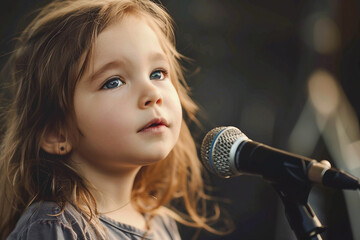 Wall Mural - AI generated picture of young girl on stage under light performance and entertainment