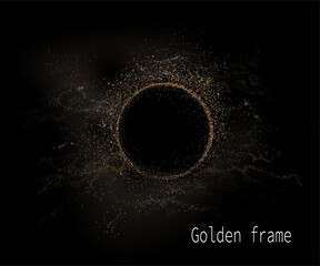 Wall Mural - Round isolated gold frame with sparkling tinsel, design component.