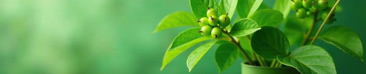 Wall Mural - Leafy green plant with small green berries in a vase, bouquet, green