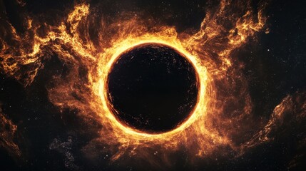 Wall Mural - fiery ring around a dark planet in a starry sky
