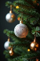 Sparkling silver and gold ornaments adorn the boughs, holiday, silver, tree