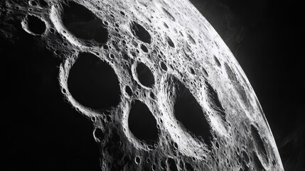 Wall Mural - a close-up view of the cratered surface of the moon