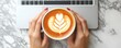 © Viacheslav - Close-up of hands typing on a laptop with a cup of coffee nearby, productive workspace, modern lifestyle.