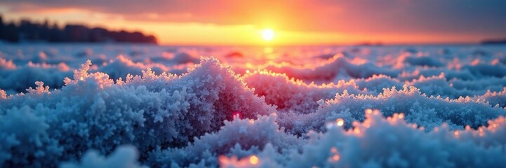 Wall Mural - baltic sea's surface glistening with ice crystals at sunset, winter, crystals