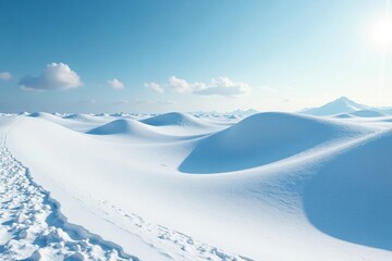 Wall Mural - snowy dunes stretching far into the horizon with icy peaks, frosty, snow, arctic