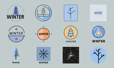 winter icons set on isolated background.