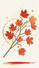 Wall Mural - Autumn leaves on branch with gold accents