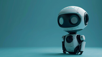 Adorable 22nd-century robot concept with copy space on light blue gradient background