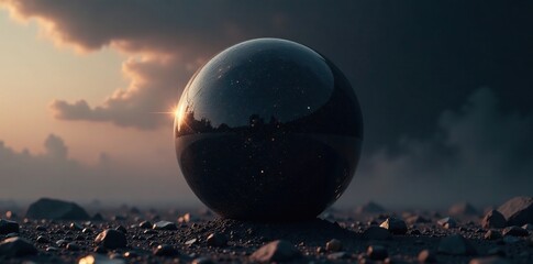 Wall Mural - Black sphere shaped like a star suspended in the sky, shadows, blackness