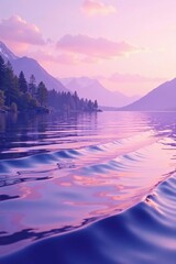 Wall Mural - Pastel pink and purple waves rolling across a tranquil lake, landscape, purple, colors