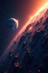 Wall Mural - terra en el espacio con fondo oscuro y luces solares, space, galaxy, universe