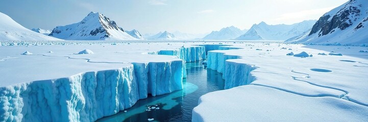 Wall Mural - glacial fissures in antarctica's icy landscape, landforms, rift valley, geological formations