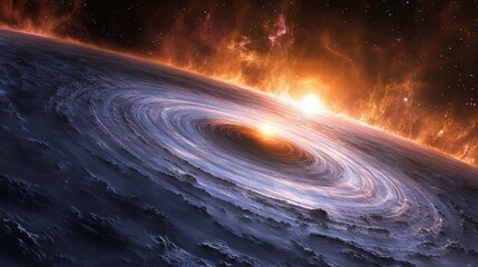 Wall Mural - 3D Illustration Cosmic Whirlpool Planet Surface, Stars, Nebula