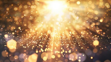 Wall Mural - golden rays burst forth with sparkling particles, creating an enchanting atmosphere against a dark b