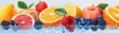 © Thee - Splashing colorful fruits including citrus and berries suspended in sparkling water lively composition showcasing freshness and vitality