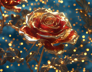 Sticker - Golden Rose with Red Petals