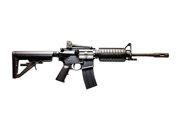 M4A1 rifle isolated on a transparent background, showcasing a modern tactical firearm perfect for military, law enforcement, or combat-related projects. Ideal for designs, presentations, and creative.