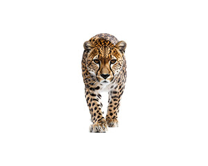 Wall Mural - A cheetah walking towards the camera against a black background.