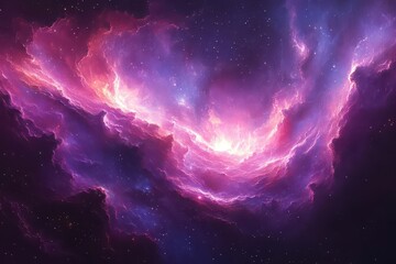 Wall Mural - cosmic deep space background with swirling purple and blue nebula clouds, glowing stars and celestial light effects