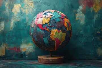 Wall Mural - creative environmental concept featuring earth globe collage composed of diverse geometric patterns,