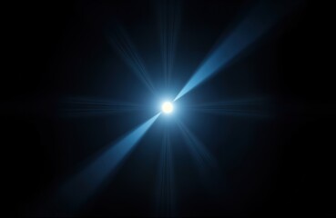 Wall Mural - abstract illustration of lens flare effect. blue light rays burst outward from central point against