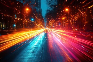 Wall Mural - dynamic light trail photography with long exposure creating abstract streaks of illumination against