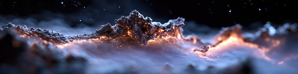 Wall Mural - Digital Render of Glowing Embers and Rocky Terrain