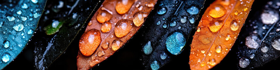 Wall Mural - Water Droplets on Multicolored Leaves