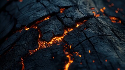 Wall Mural - Glowing Hot Embers on a Charred and Cracked Wooden Surface