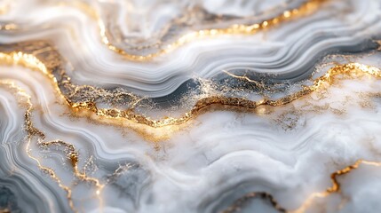 Sticker - Golden veins in white marble texture.  Background Abstract luxury design