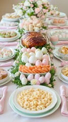 Wall Mural - Elegant spring table setting with easter eggs and floral arrangement